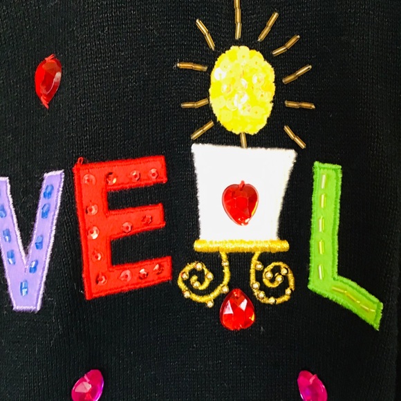 Vintage Valentines Jack B Quick Black Love Embellished Sweater - Picture 8 of 11